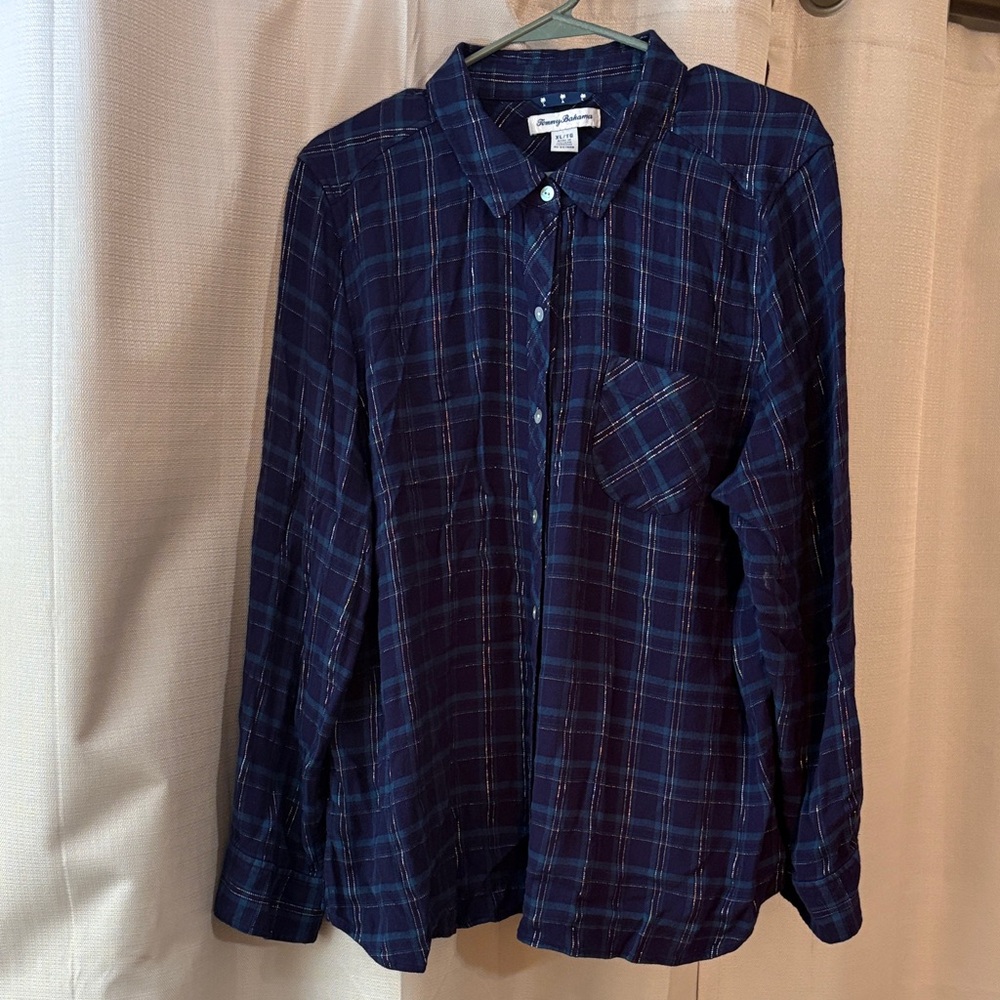 Tommy Bahama Dark Blue Checkered Button Down Shirt